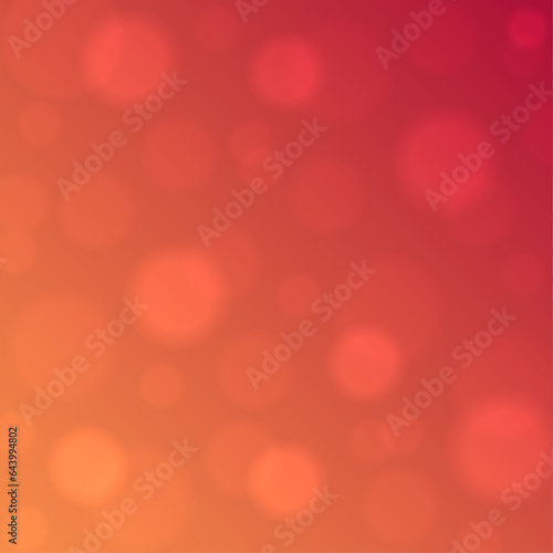 Abstract autumn red gradient background with bokeh. Sunny bunnies on red. Vector flat illustration with sunbeams. Christmas background with highlights in the form of blurry circles. Merry Christmas.