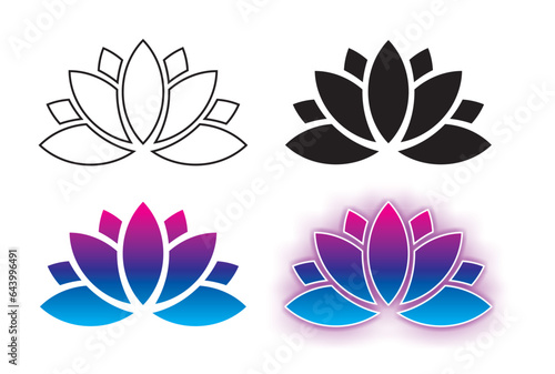 Set of simple illustrations of a lotus flower