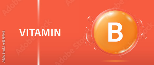 Vitamin B complex in bubble concept. Vitamins complex banner for advertising, health, medical science. Beauty treatment skin care design.