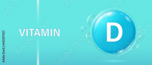 Vitamin D in bubble concept. Vitamins complex banner for advertising, health, medical science. Beauty treatment skin care design.