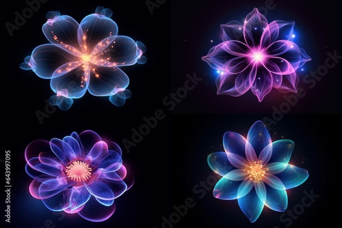 Crystal flower , Floral background in pink and blue light, neon flowers