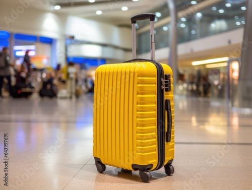 Yellow suitcase, luggage at the airport