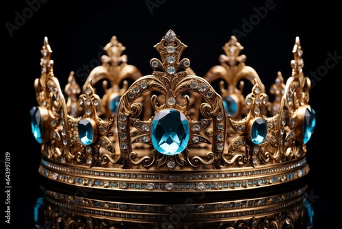 Symbol of ancient power, precious metal and stone adorn majestic royal crown. Generative AI