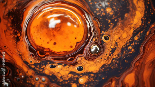 A zoomedin view of magma swirls and bubbles in an orangehued crater. photo