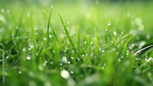 Fotografie, Obraz A closeup of raindrops pelting a grassy meadow during a squall