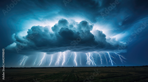 Obraz na plátně A closeup of jagged streaks of lightning illuminating a squall cloud