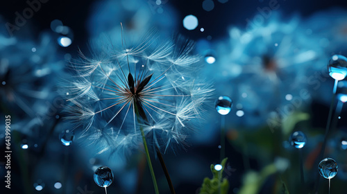 Gorgeous beautiful dandelions covered in raindrops, close-up shot