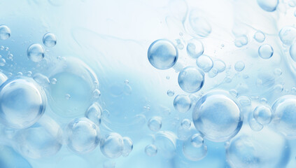Oxygen bubbles in clear blue water, close-up. Mineral water. Water enriched with oxygen. . Made with AI gereration