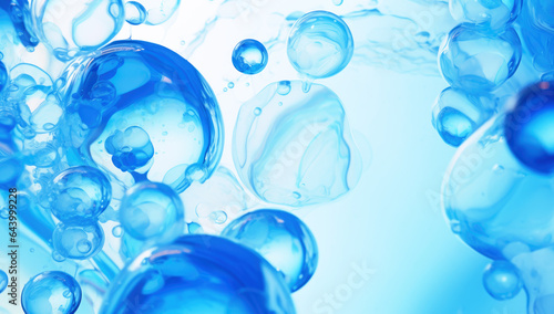 Oxygen bubbles in clear blue water, close-up. Mineral water. Water enriched with oxygen. . Made with AI gereration