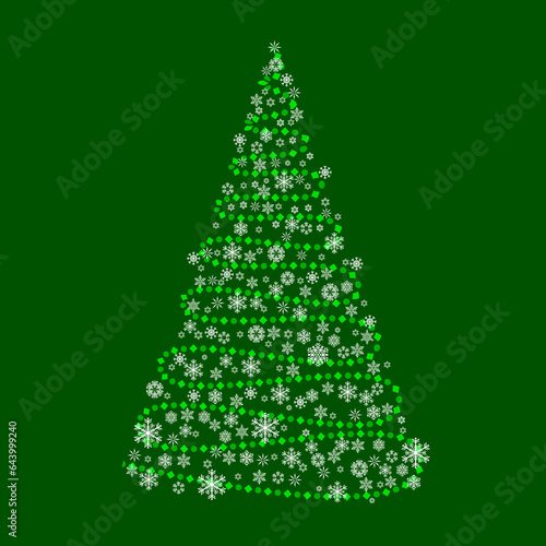 Christmas tree shape decoration. Festive abstract symbol of Christmas holidays. On a green background.