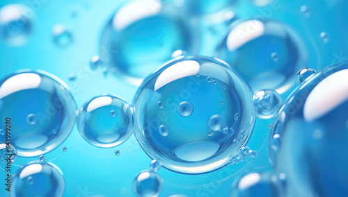 Oxygen bubbles in clear blue water, close-up. Mineral water. Water enriched with oxygen. . Made with AI gereration © millenius