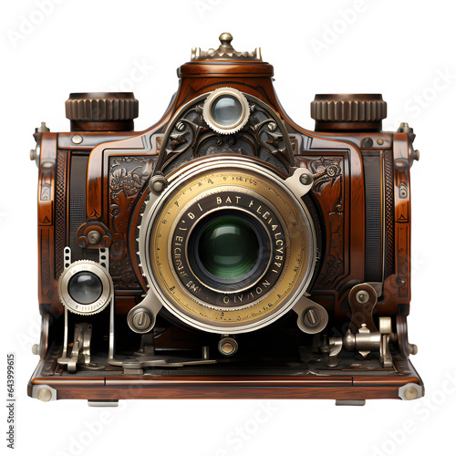 antique camera isolated on transparent background ,vintage old camera png ,generative ai