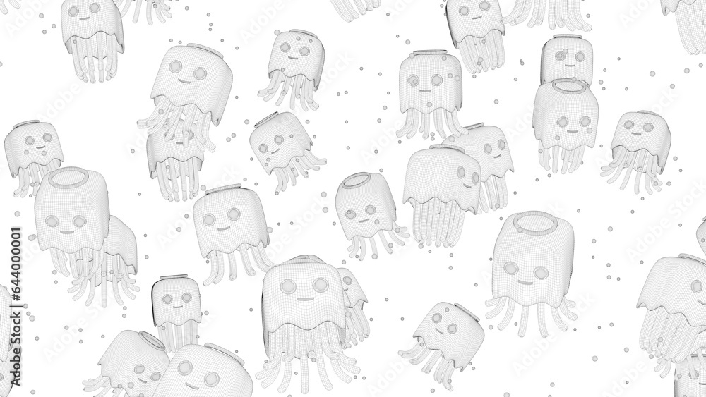 Jellyfish Cartoon Patterns_Wireframe Front View 01
( 3D Rendering , 3D Illustration )