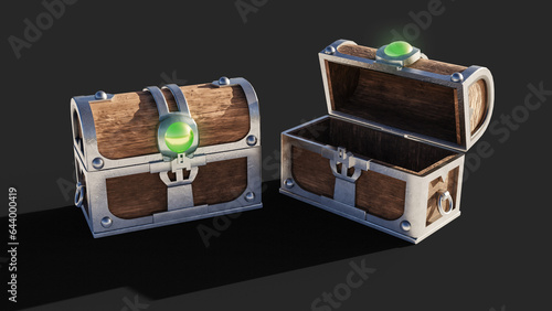 Treasure Chest Game Asset Low Poly 3D model. 3D rendering. (ID: 644000419)