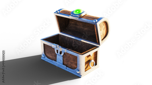 Treasure Chest Open,  Game Asset Low Poly 3D model. 3D rendering. (ID: 644000420)