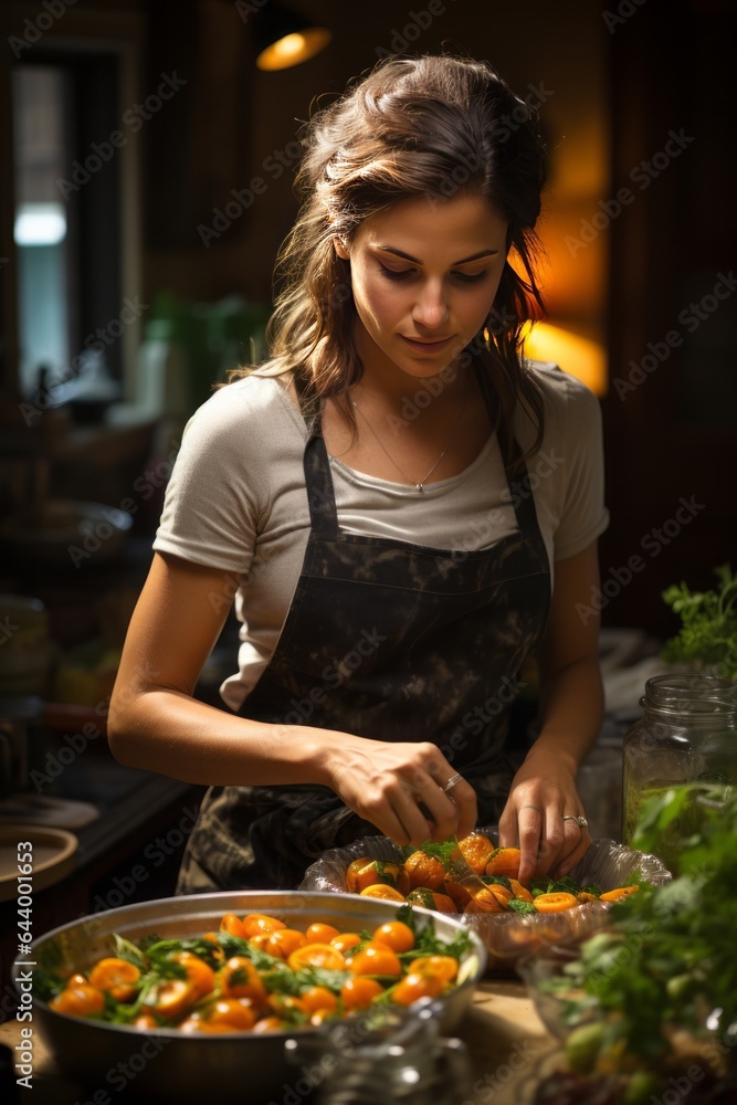 Woman Cooking A Nourishing Meal, Generative AI