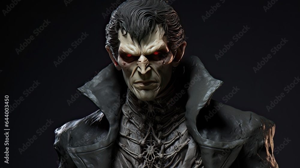 Scary vampire model with big ears and detailed face, red eye - obrazy, fototapety, plakaty 