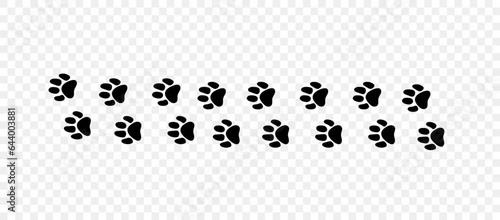 Footpath trail of animal. Cat paws. Cat paws walking randomly print vector isolated on white background. 