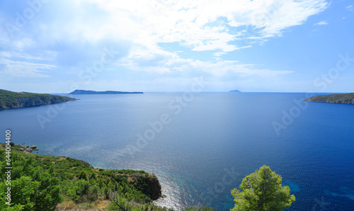 Seascape view from Island Vis to Bisevo and Svetac, Adriatic sea, Croatia