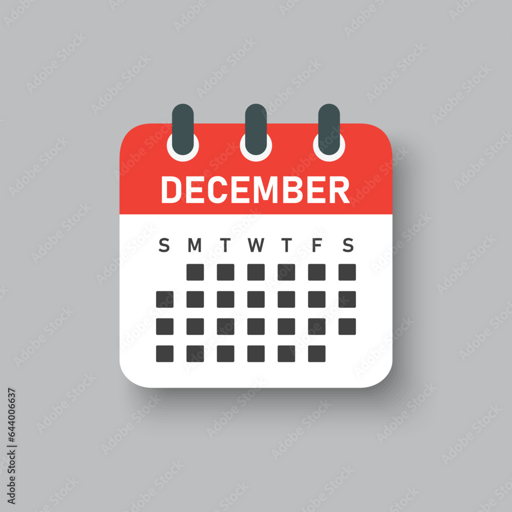 Vector template icon page calendar, month December Vector template icon page calendar, month December