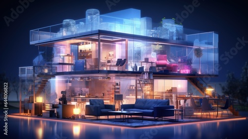 Nighttime Architectural Showcase House Model in Radiant Glory