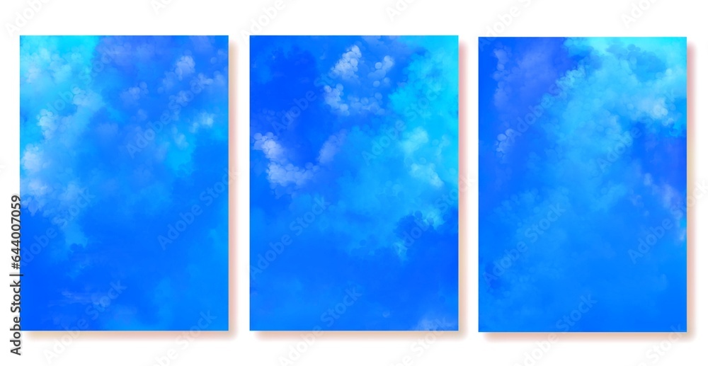 Set of gradient clouds background. Bright colorful colors. Simple covers of modern design. Abstract illustration in blue colors