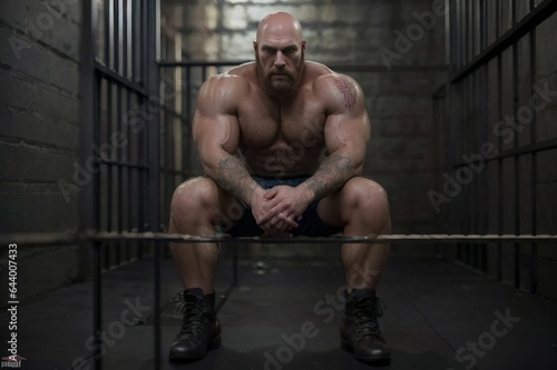 Bald inmate criminal in jail © Pter