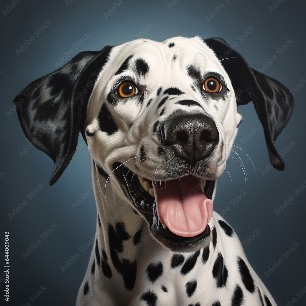 Image of a smiling dalmatian dog in a good mood. Pet. Animals. Illustration, Generative AI.