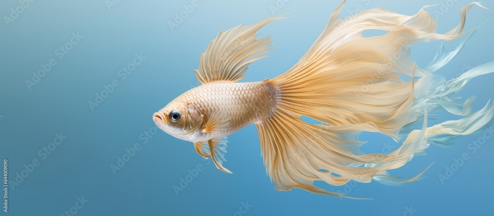 Fototapeta premium Gold Siamese fighting fish betta splendens isolated on a isolated pastel background Copy space with clipping path
