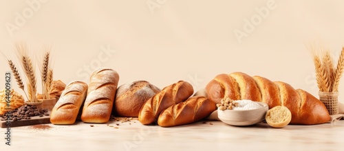 Bakery items alone on isolated pastel background Copy space