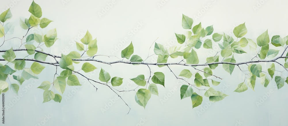 Birch leaves in isolated pastel background Copy space