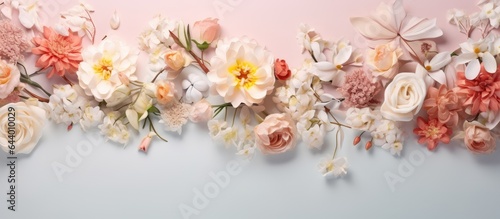 Flower filled backdrop isolated pastel background Copy space