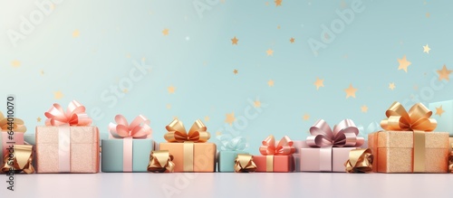 Christmas and New Year gift boxes isolated pastel background Copy space