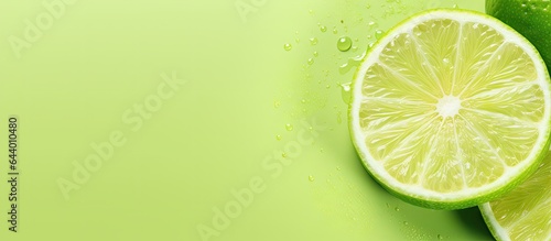 Close up of a lime slice on isolated pastel background Copy space