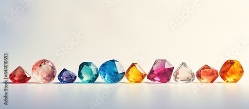 a collection of big shiny gems on a isolated pastel background Copy space photo