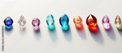 a collection of big shiny gems on a isolated pastel background Copy space photo