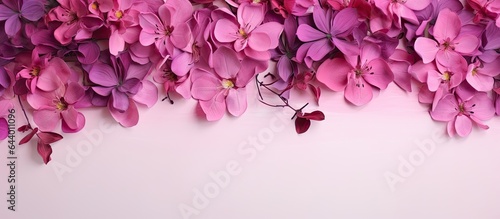 Gorgeous flower backdrop with Bougainvillea and Aquilegia isolated pastel background Copy space
