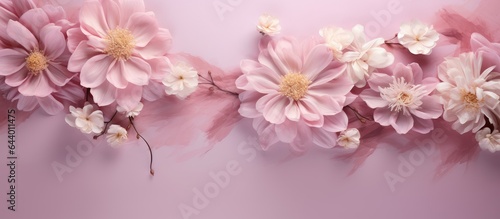 Gorgeous flower backdrop featuring peonies and Cosmo isolated pastel background Copy space