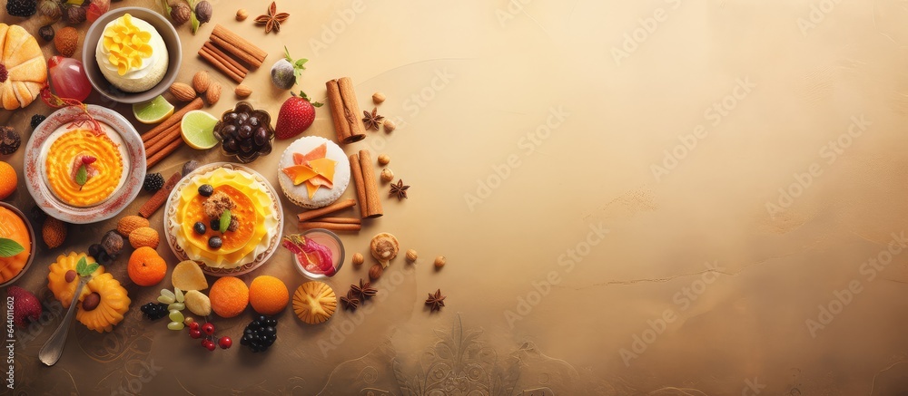 Delicious Arab dessert isolated pastel background Copy space