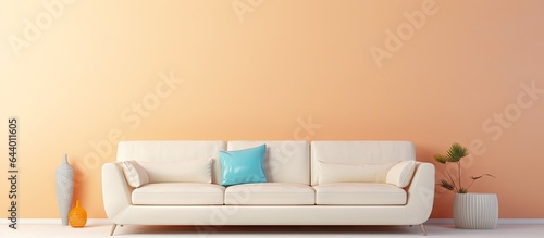 Front view of a white isolated leather sofa isolated pastel background Copy space