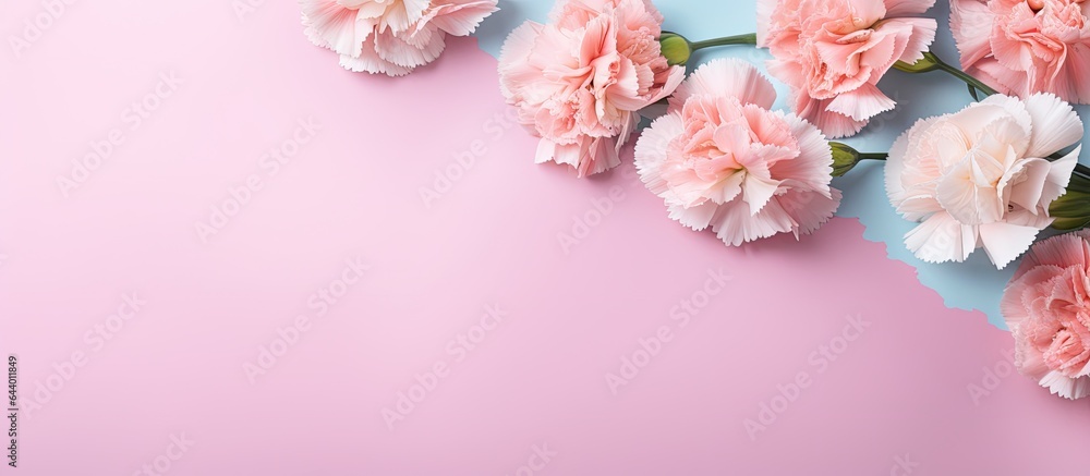 Carnation flower arrangement isolated pastel background Copy space