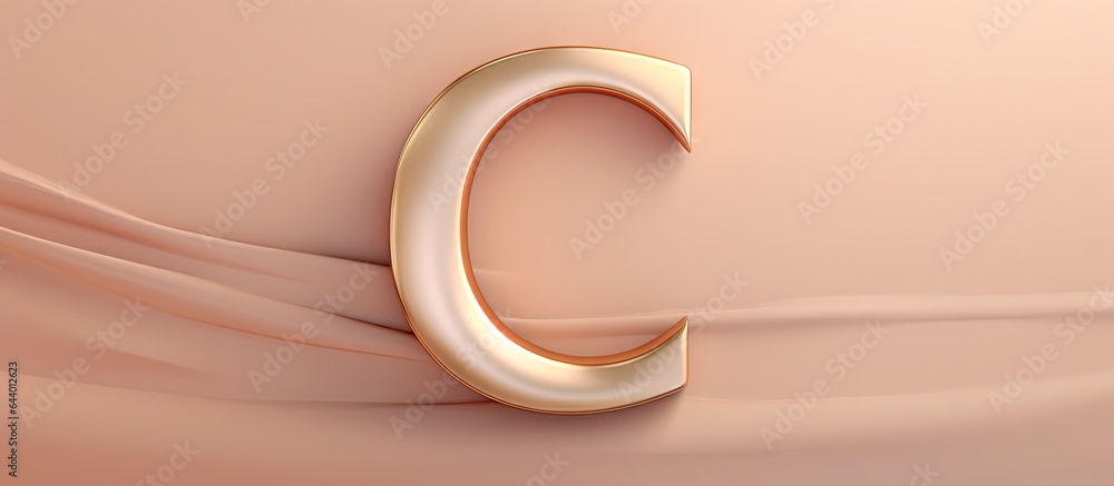 Isolated isolated pastel background Copy space with a gold letter C in ...
