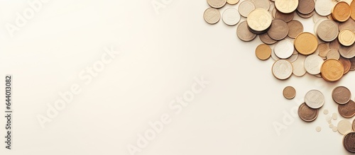 Currency coins and banknotes isolated on a isolated pastel background Copy space