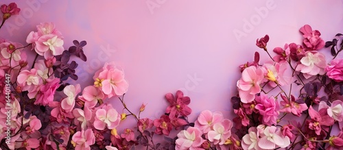 Fotografering Gorgeous flower backdrop with Bougainvillea and Aquilegia isolated pastel backgr