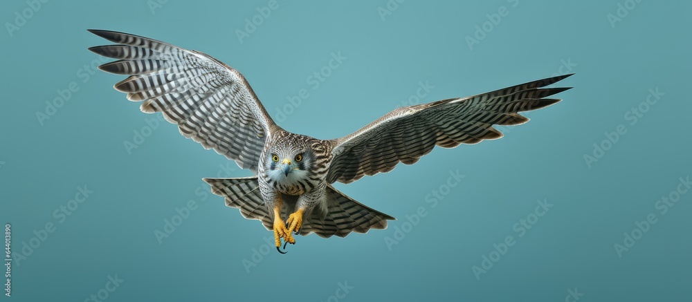 Obraz premium Goshawk alone against isolated pastel background Copy space