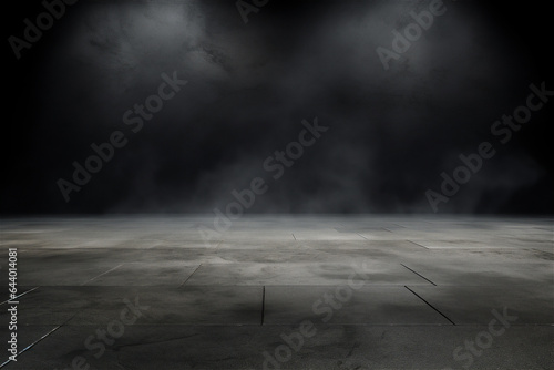 Cement floor with foggy dark background 