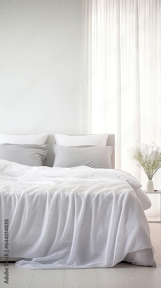 Serene Simplicity: A Minimalistic White and Gray Bedroom. Generative AI 4