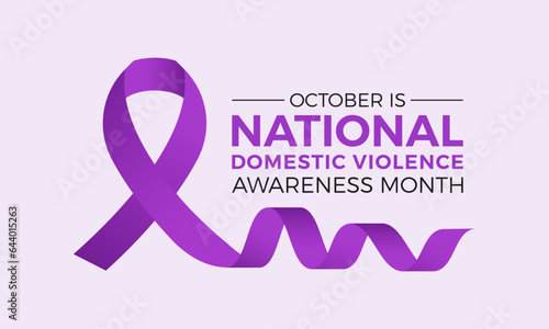 National domestic violence awareness month is observed every year in october. Domestic violence awareness month, background with purple ribbon. Vector illustration.