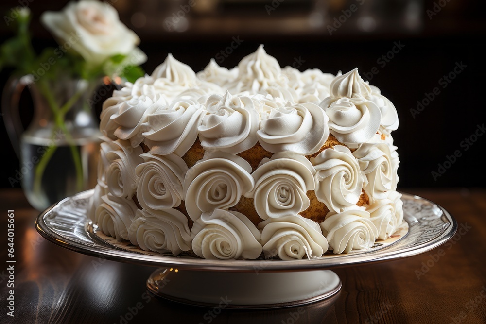Classic Vanilla Cake Topped With Cream, Generative AI Classic Vanilla Cake Topped With Cream, Generative AI