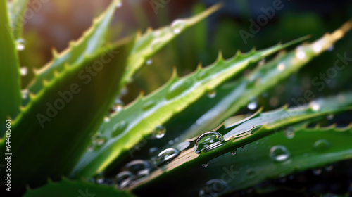 Aloe Vera Macro Closeup with Glistening Water Drops